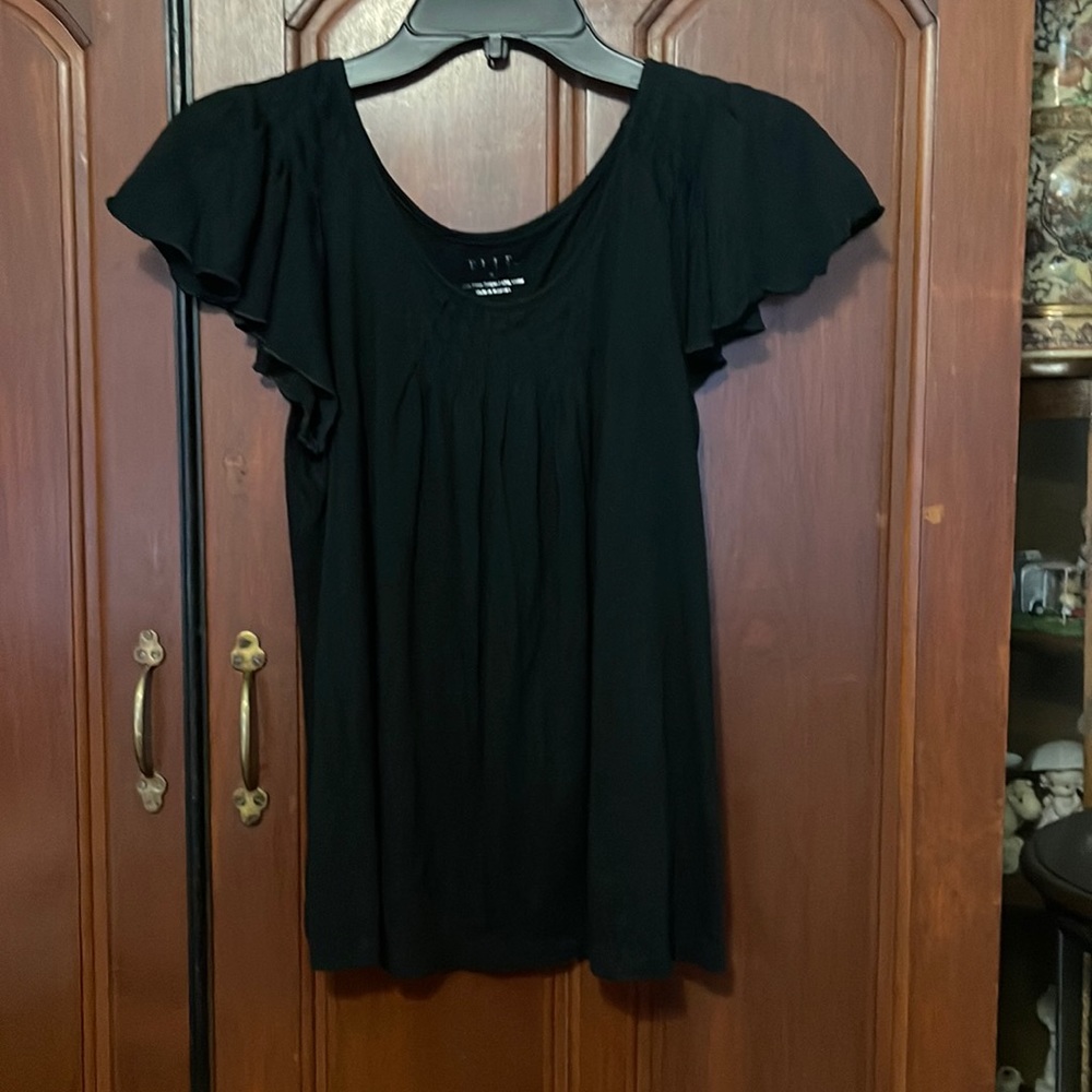 Elle Boho Black Flutter Sleeved Top Size Small
